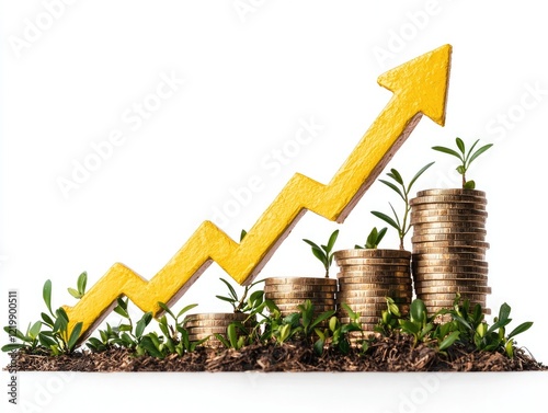 Growth chart with coins and plants symbolizes financial success and investment opportunities. photo