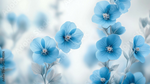 Blue flowers in a cluster against a white background create a fresh, spring-like scene.