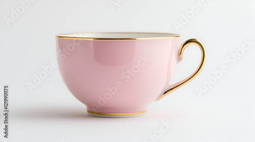 Elegant pink teacup with gold trim, perfect for a sophisticated afternoon tea or a moment of quiet reflection.