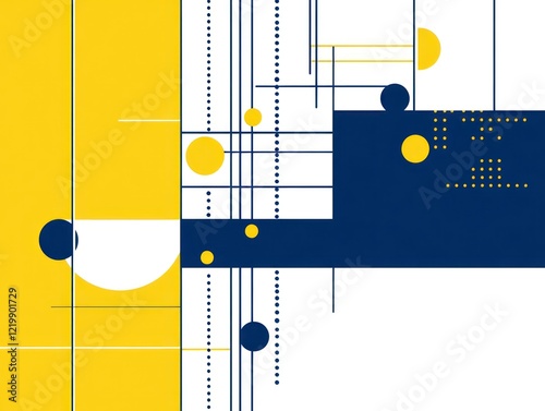 Geometric Abstract Art: Bold Yellow and Navy Composition photo