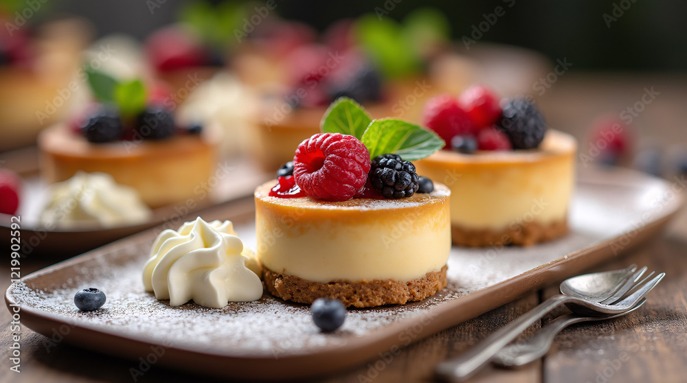Elegantly prepared gourmet desserts with fresh berries and whipped cream that are perfect for marketing materials and culinary themes
Elegantly prepared gourmet desserts with fresh berries and whipped cream that are perfect for marketing materials and culinary themes