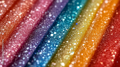  A close-up macro photograph showcasing a multitude of vibrant water droplets on a dark, possibly metallic, surface. The droplets display a rainbow-like iridescence due to light refraction.