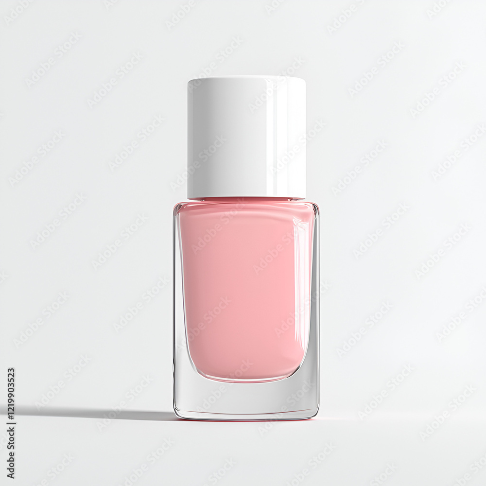Pink nail polish in a clear glass bottle with a white cap. Perfect for beauty and cosmetic product displays. Pink nail polish in a clear glass bottle with a white cap. Perfect for beauty and cosmetic product displays.