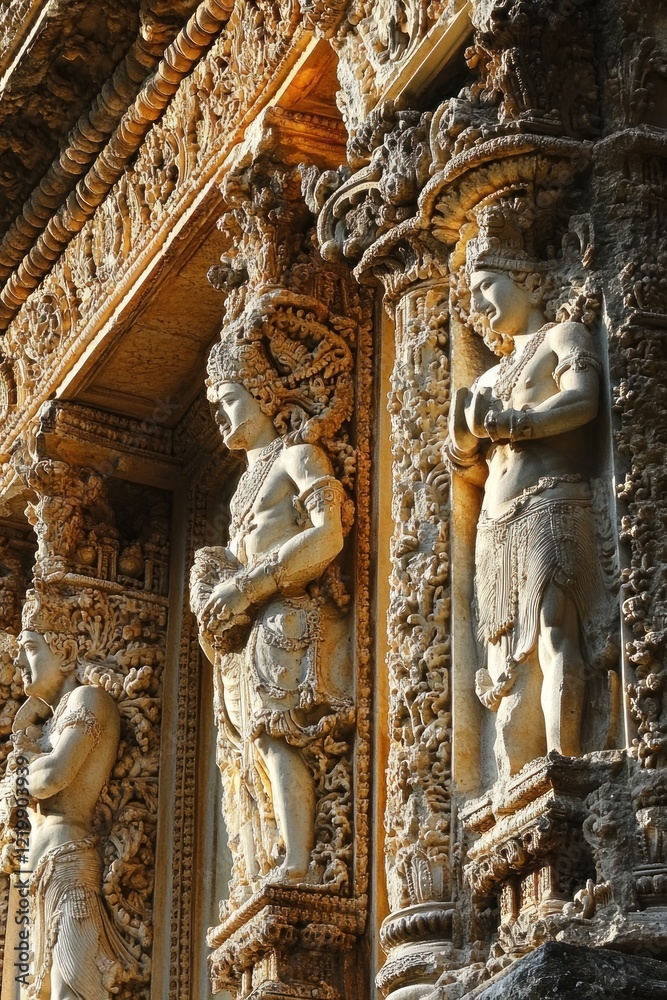 Obraz premium Ornate stone carvings, ancient temple detail.