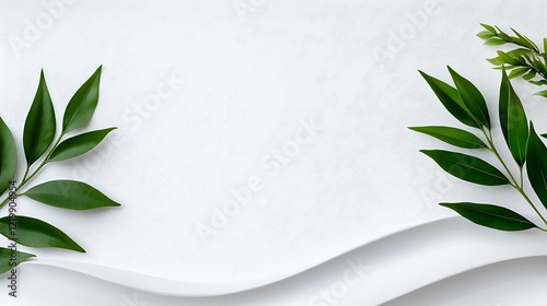 Vibrant Green Leaves on White Textured Background
