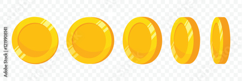 Flat illustration of Money Coin or Gold Coin icons lined up isolated on white transparent background