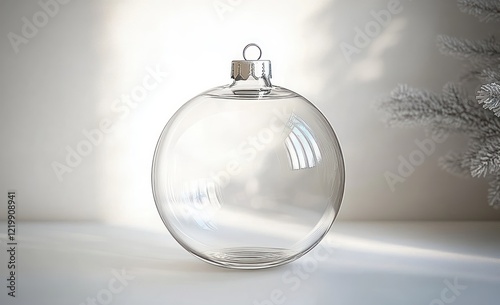 Transparent glass ornament for holiday tree decoration isolated minimalist design photo