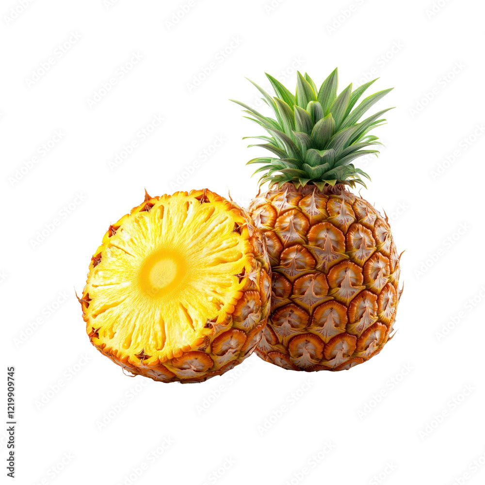 Juicy Pineapple Halved and Whole, Tropical Fruit Delight Juicy Pineapple Halved and Whole, Tropical Fruit Delight