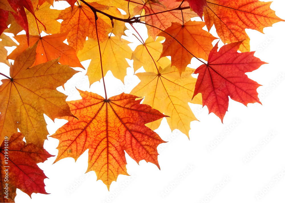 Fototapeta premium Autumn leaves falling from top to bottom on transparent background. Autumn background for you design 