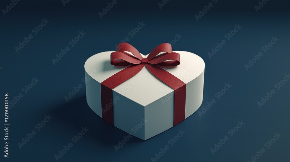 Fototapeta premium Heart-shaped gift box with a red ribbon on a dark background., Valentine day concept