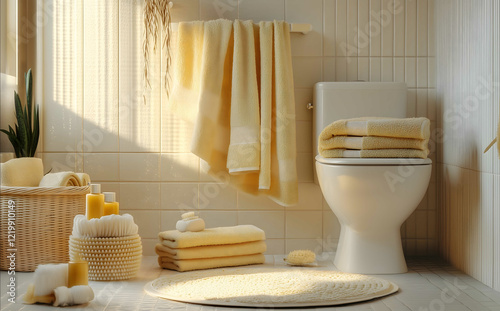 light color towels on the washstand of toilet in a mess