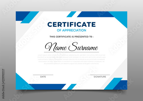 modern blue geometric business certificate template design collection