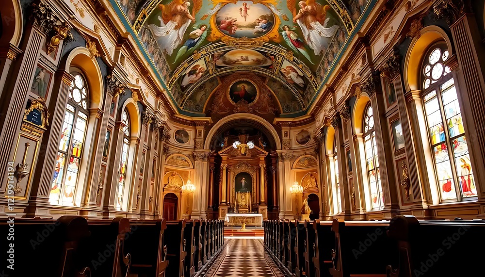Fototapeta premium Ornate Church Interior With Beautiful Ceiling Art