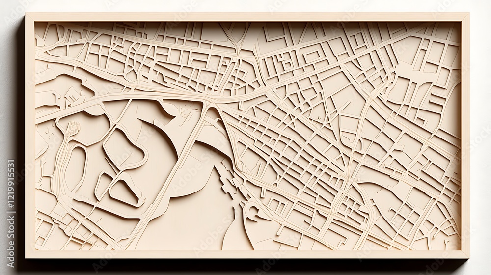 Obraz premium Detailed Beige Cityscape Relief Map Model