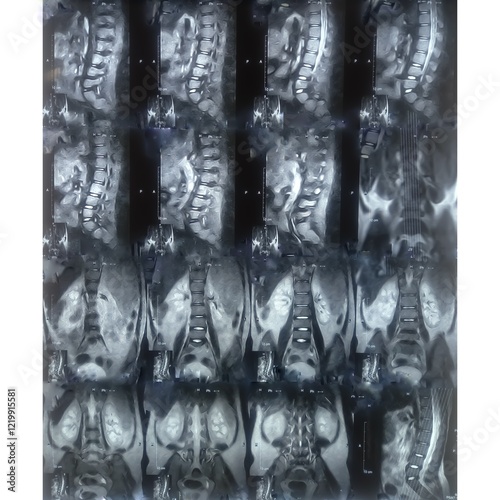 MRI scan of lumbosacral (LS) spine, case of lumbar spondylosis and osteoporotic vertebral compression fractures (OVCF). photo