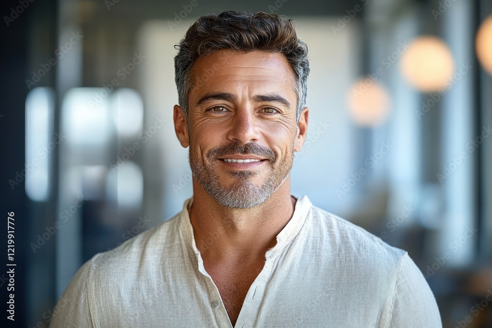 Obraz premium Confident Mature Businessman Portrait in Office with Soft Focus Background