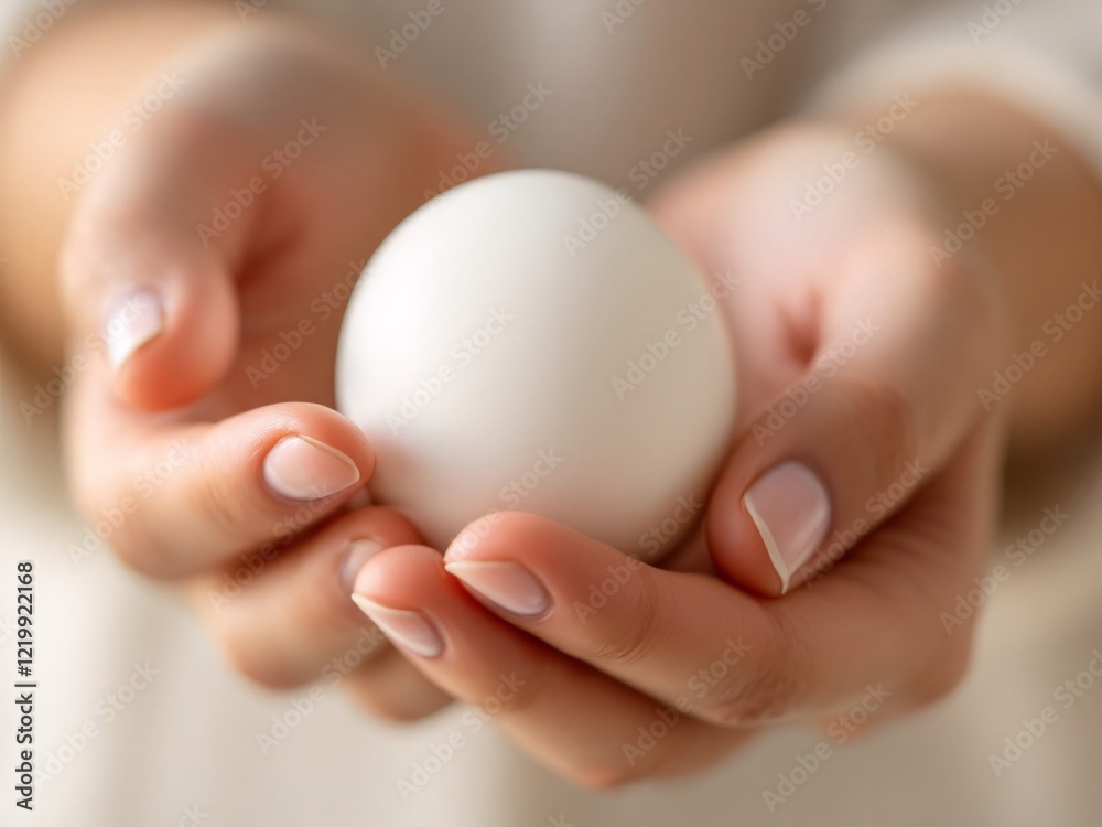 Two hands carefully holding a white egg. Two hands carefully holding a white egg.