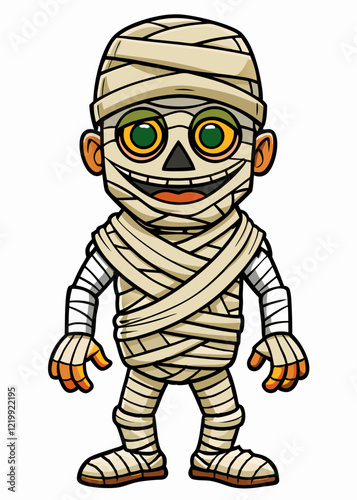 Mummy Halloween theme isolated black outline vector illustration, white background
