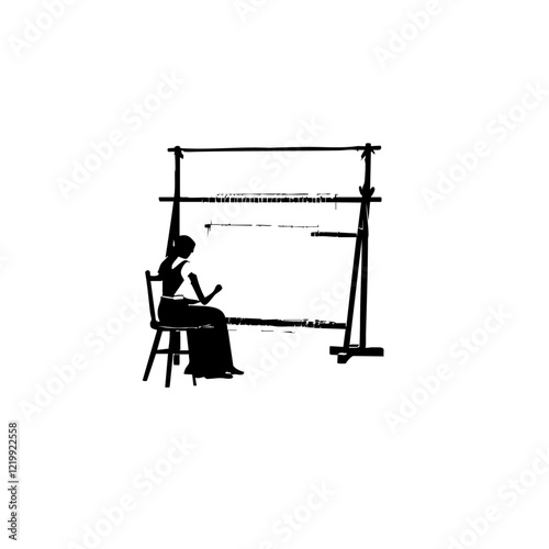 Woman Weaving on Loom