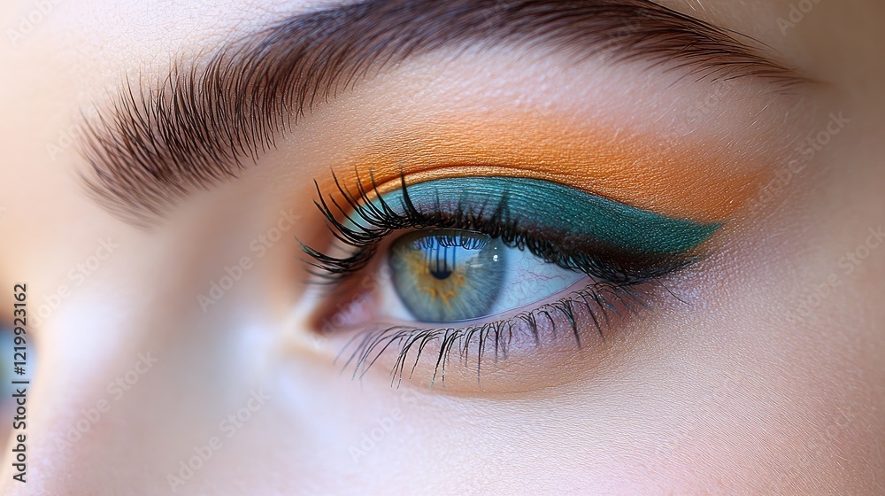 Fototapeta premium Close-up eye makeup, vibrant colors, studio, beauty