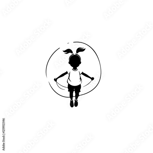 Kid Jumping Rope Vector Logo Design