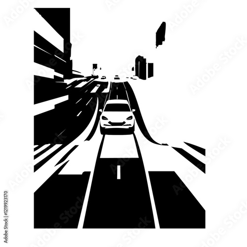 Car On Road Vector Logo Design