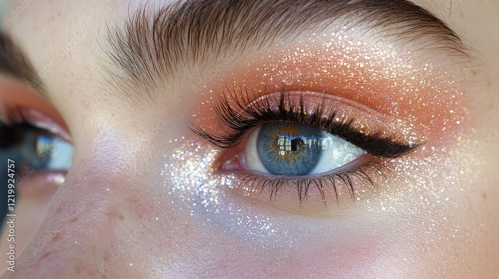 Obraz premium Close-up, Glittery Eye Makeup, Outdoor, Sunlight