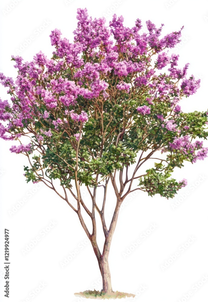 Fototapeta premium A flowering tree with vibrant pink blossoms and green leaves