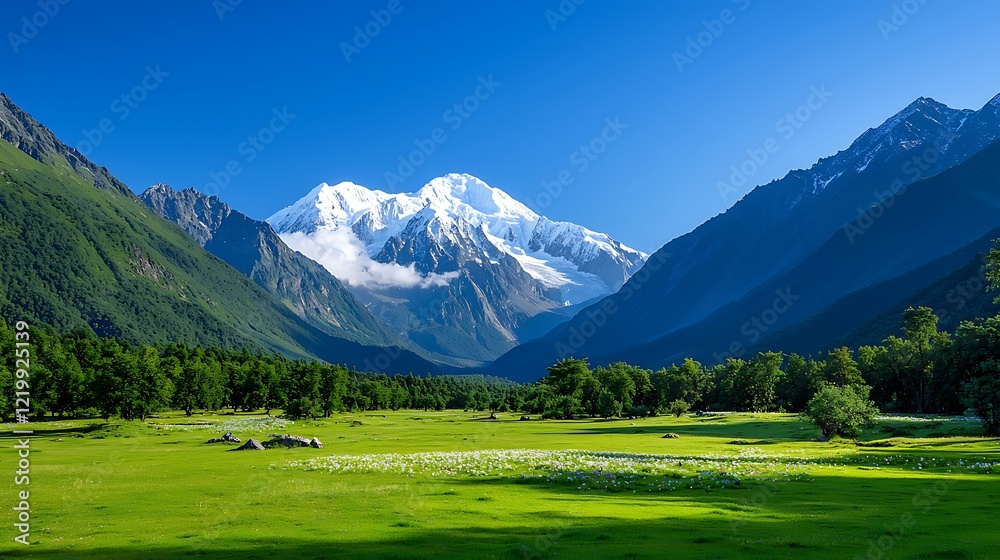 Fototapeta premium Majestic Mountain Peak with Lush Green Valley