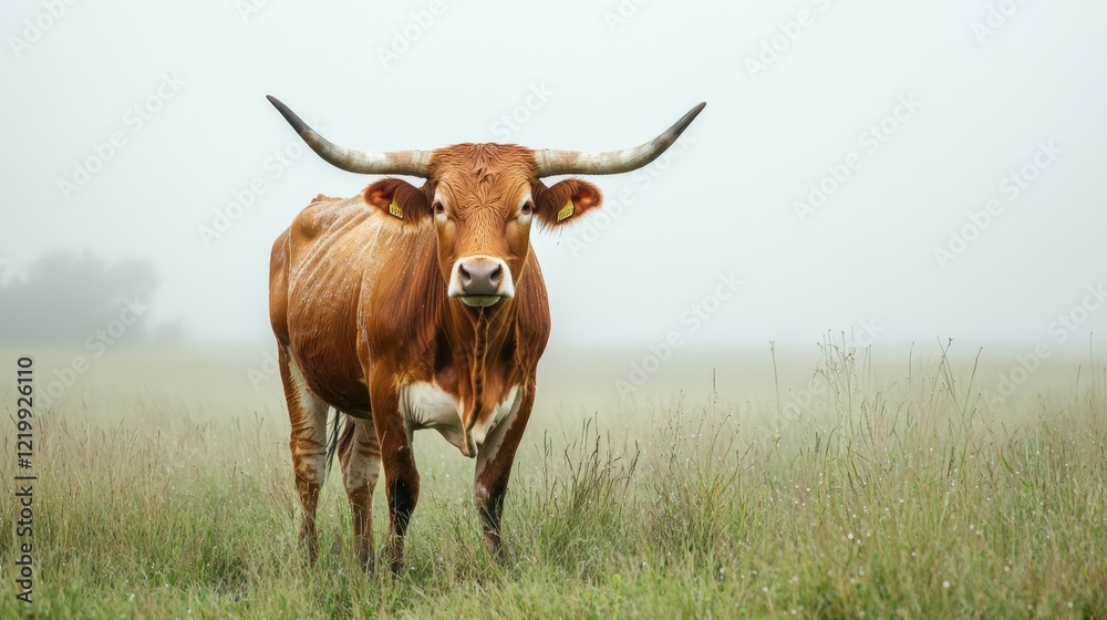 A large brown cow stands in a field of grass A large brown cow stands in a field of grass