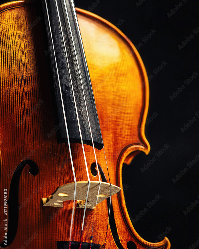 Close-Up Photograph of a Classical Violin with Elegant Woodgrain Texture for Musical Instrument Art and Design Projects Close-Up Photograph of a Classical Violin with Elegant Woodgrain Texture for Musical Instrument Art and Design Projects