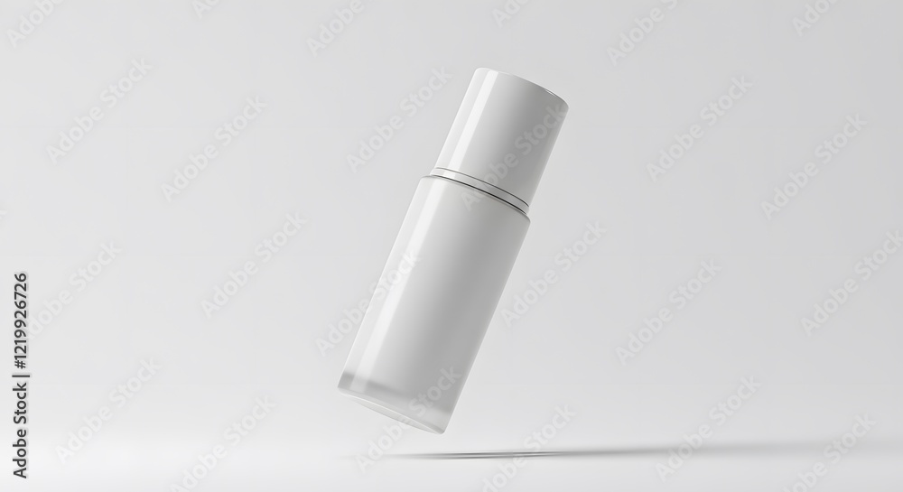 Elegant White Cosmetic Container Mockup: A pristine, studio-shot image showcasing a sleek, cylindrical container perfect for lotions, serums, or other cosmetic products. Elegant White Cosmetic Container Mockup: A pristine, studio-shot image showcasing a sleek, cylindrical container perfect for lotions, serums, or other cosmetic products.