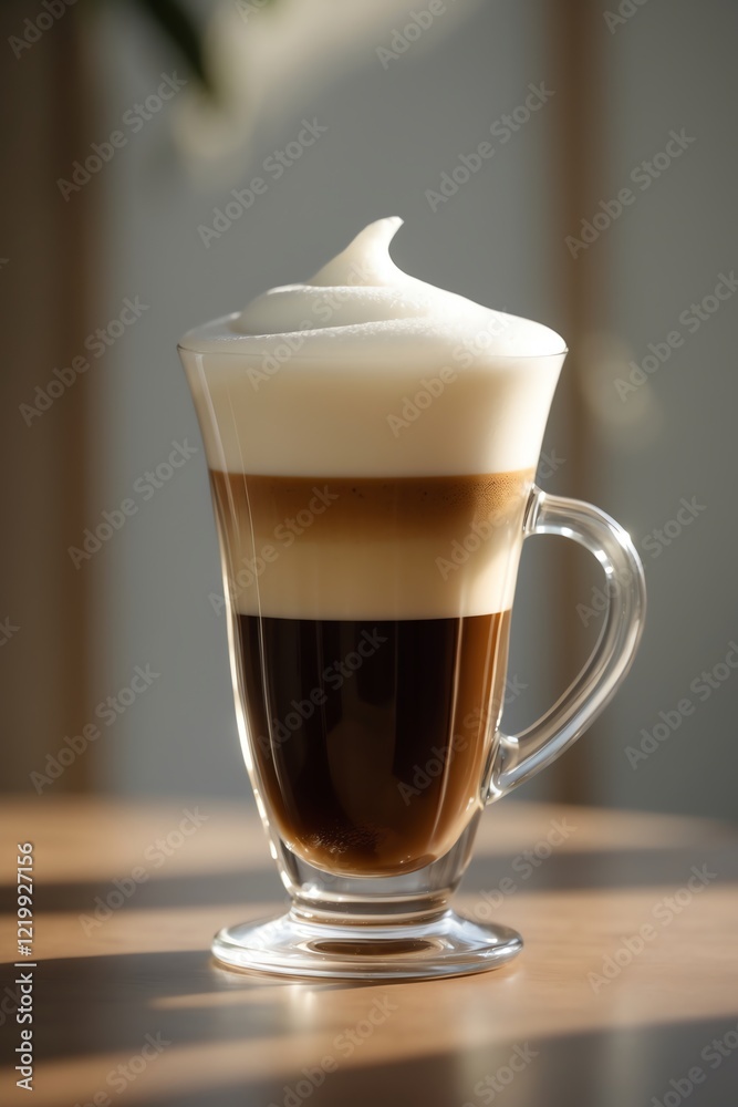 A beautifully layered coffee drink served in a clear glass, showcasing rich colors and texture. A beautifully layered coffee drink served in a clear glass, showcasing rich colors and texture.