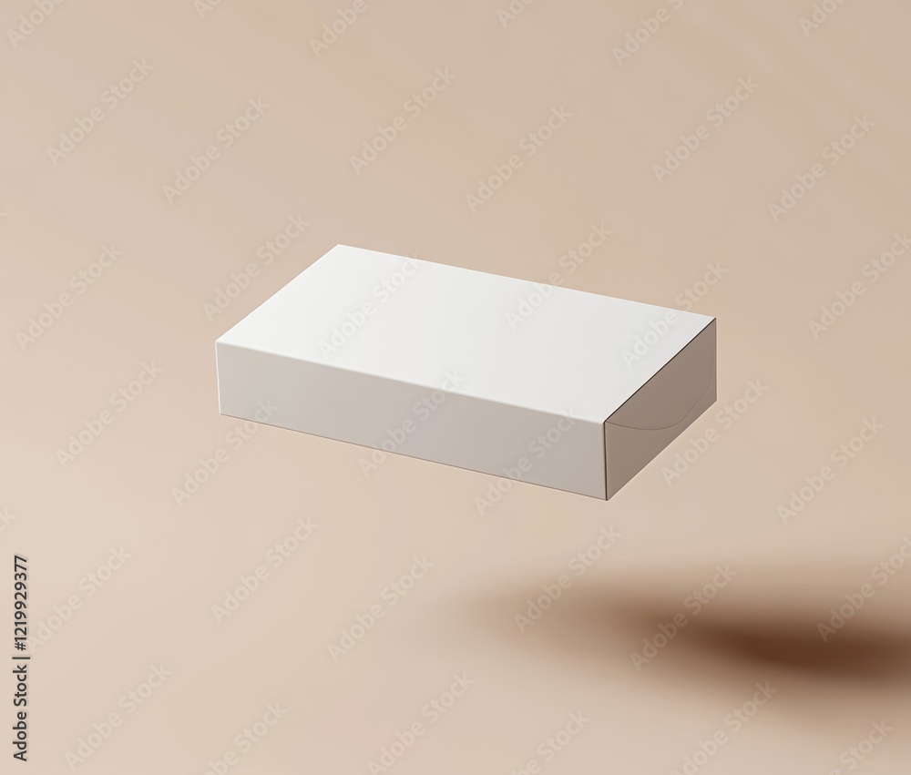 Floating white rectangular box mockup on beige background. Floating white rectangular box mockup on beige background.