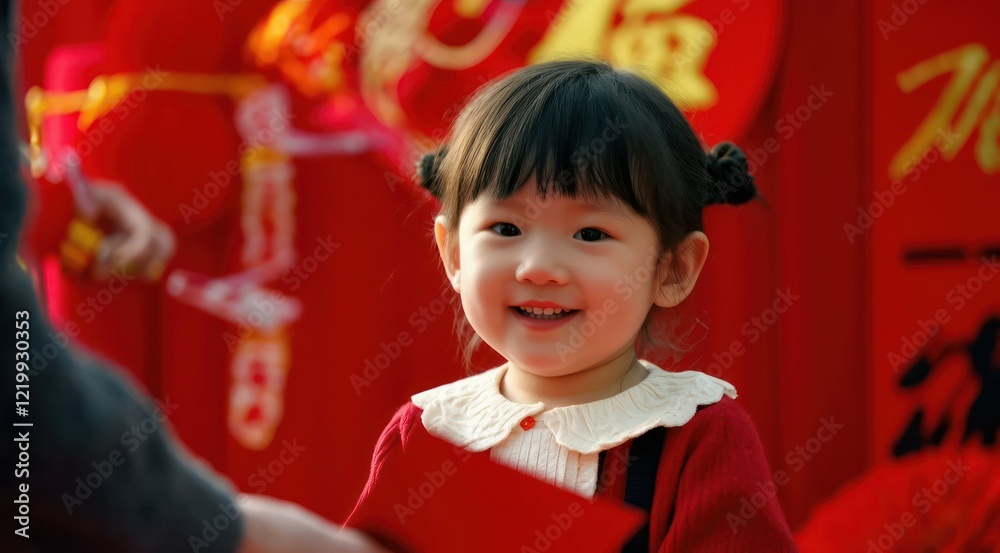 Smiling child in festive red attire, joyful celebration atmosphere. Smiling child in festive red attire, joyful celebration atmosphere.