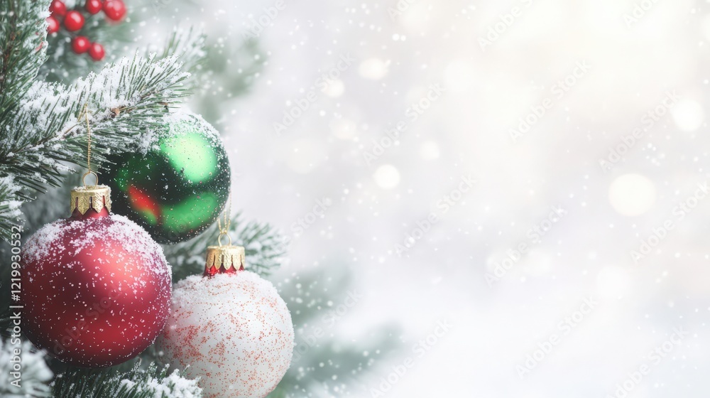 A Christmas tree with three red and white ornaments and a green one A Christmas tree with three red and white ornaments and a green one