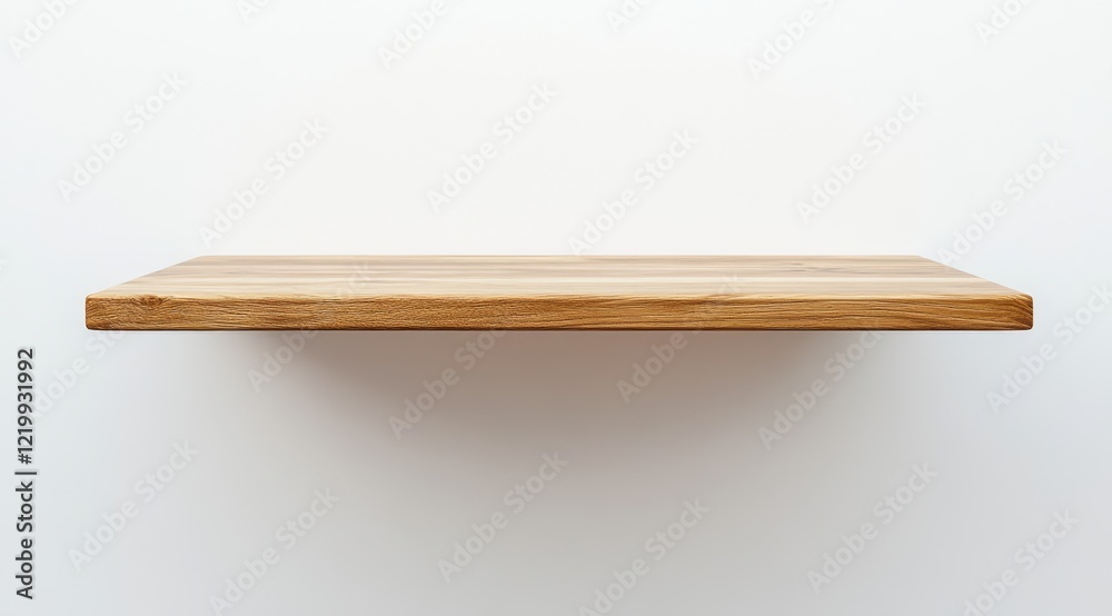 Empty light brown wooden shelf on white wall. (4) Empty light brown wooden shelf on white wall. (4)