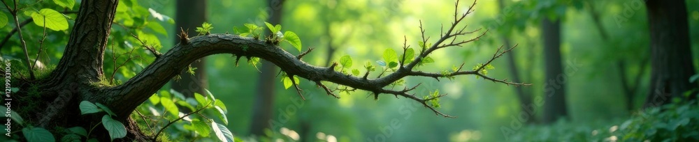 Curved branch formation by thorny bushes and vines, stems, twigs, forest Curved branch formation by thorny bushes and vines, stems, twigs, forest