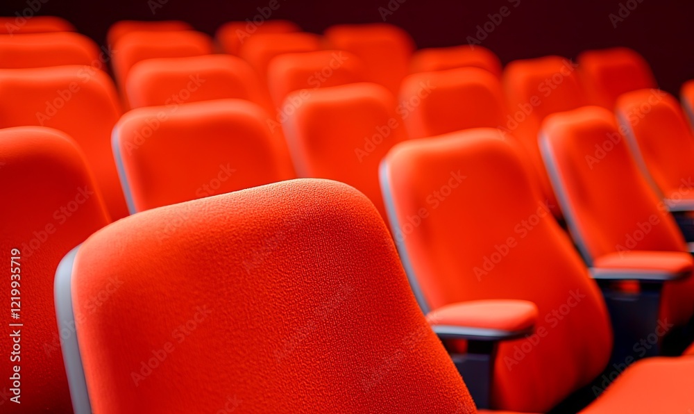 Obraz premium Empty red cinema or theater seats in rows, ready for audience