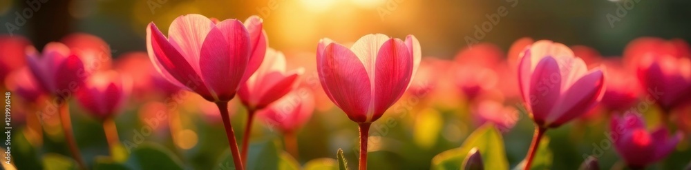 Cyclamen petals spread wide to catch the warm sunlight, cyclamen, beam Cyclamen petals spread wide to catch the warm sunlight, cyclamen, beam