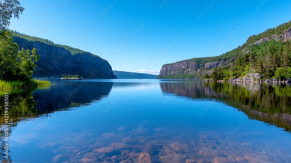 Fototapeta premium Serene Lake Reflection in a Mountain Valley