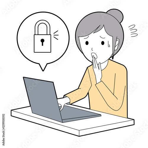 パソコンがロックしてしまい困っている女性