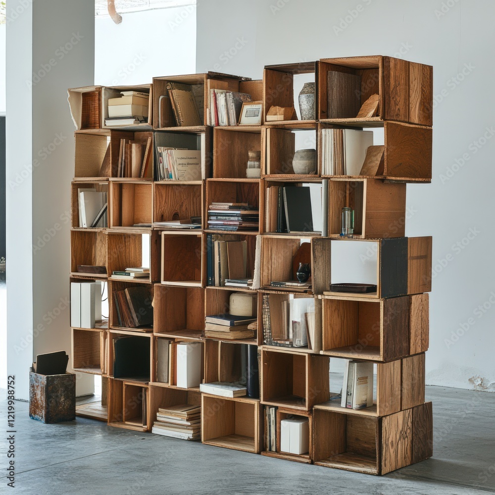 A tall wooden bookshelf with many books on it A tall wooden bookshelf with many books on it