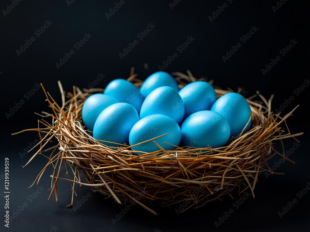 Obraz premium Blue eggs in straw nest