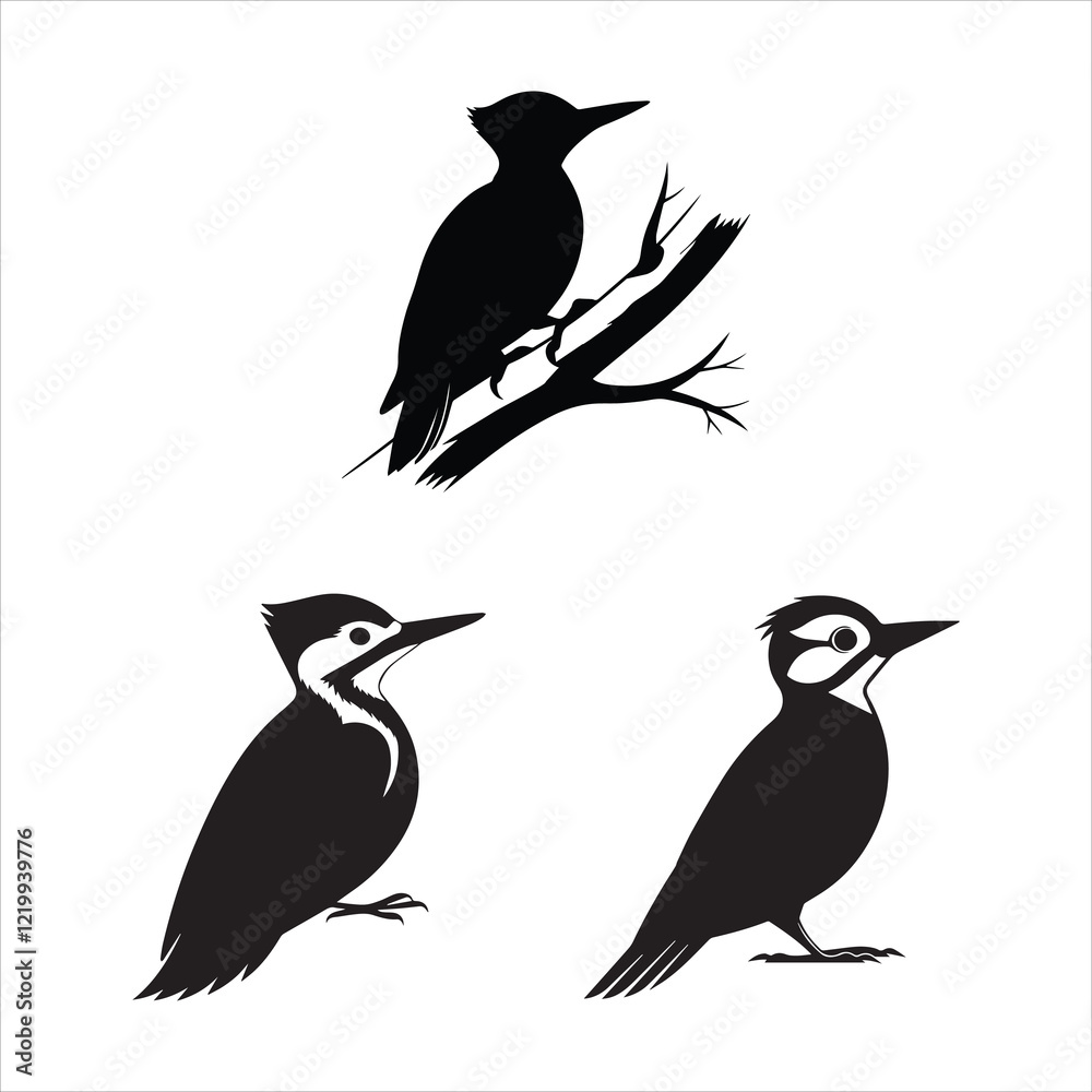 Obraz premium woodpecker silhouette set vector illustrations 
