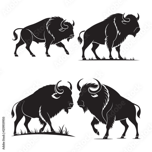 buffalo silhouette set vector illustrations