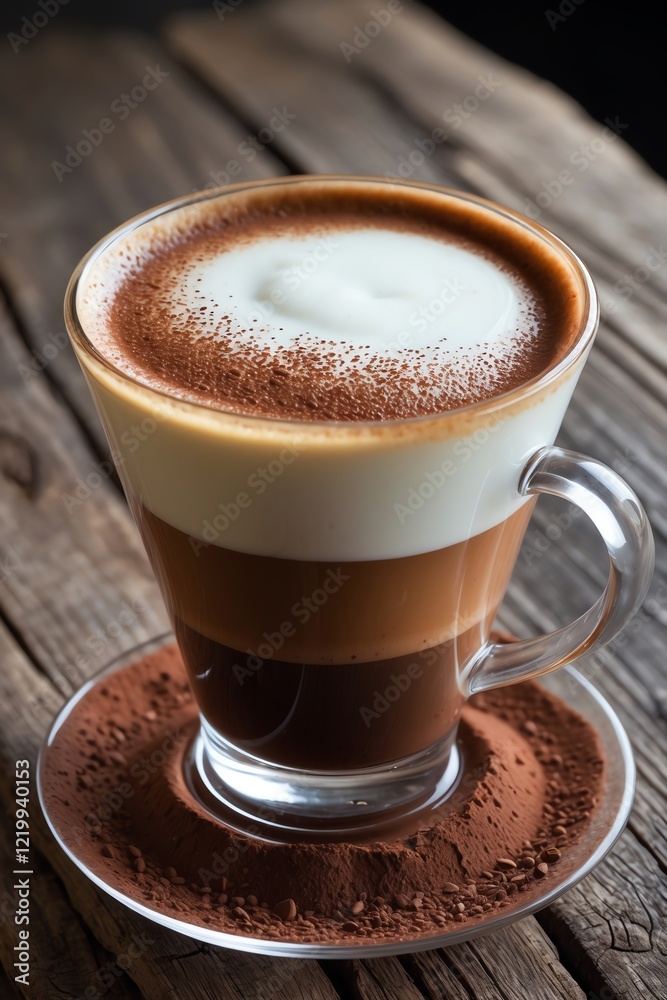 A layered coffee drink served in a glass, showcasing rich textures and colors. A layered coffee drink served in a glass, showcasing rich textures and colors.