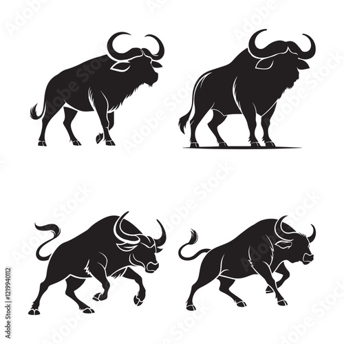 buffalo silhouette set vector illustrations