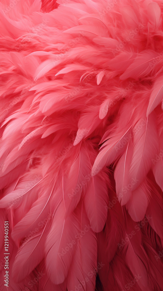 Pink feathers close together in a pile. Soft texture and light reflection. Simple and abstract composition. Bright and bold hues. Detailed view of the plume. Still life image Pink feathers close together in a pile. Soft texture and light reflection. Simple and abstract composition. Bright and bold hues. Detailed view of the plume. Still life image