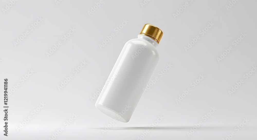 Elegant White Bottle with Golden Cap: Product Mockup Elegant White Bottle with Golden Cap: Product Mockup